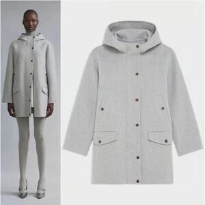 THEORY New Divide Parka Jacket Double-Face Wool Cashmere Gray Hood Coat Jacket P
